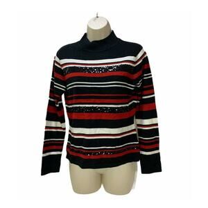 Vintage Katie Lee Sweater Size Small Embellished Striped Long Sleeve Sparkly